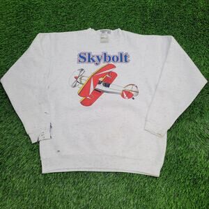 Vintage 90s Skybolt Airplane Sweatshirt M/L 22x26 Gray